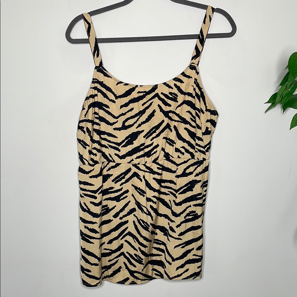 Maurice’s Smocked Tan and Black Animal Print Camisole Top